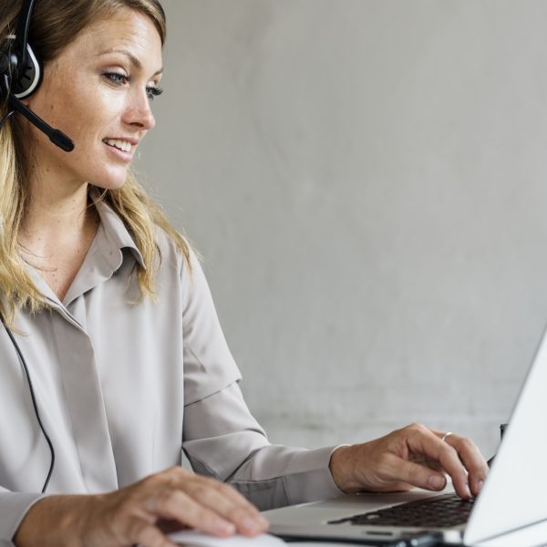 Caucasian call center woman help desk service